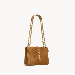 Medium Envelope Matelasse Suede Crossbody Bag Mustard